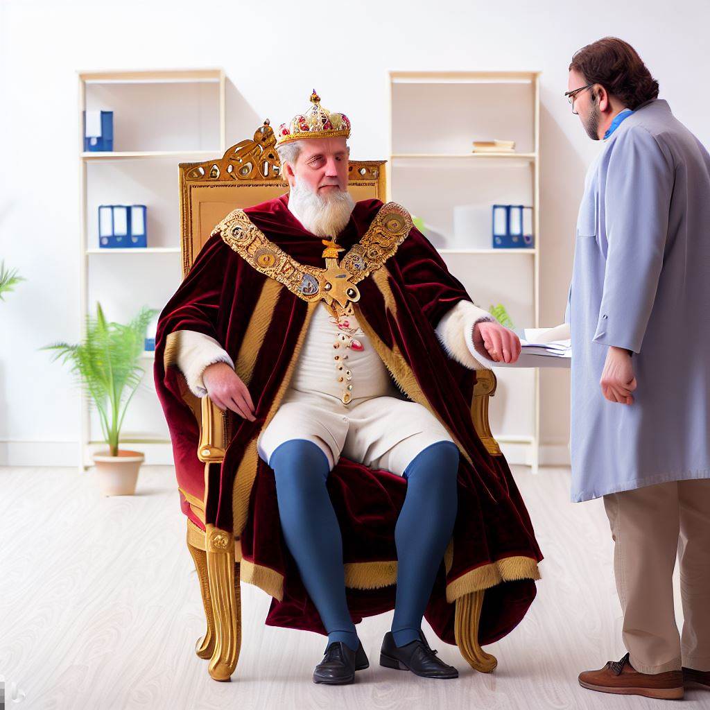 Artistic representation of King George the third visiting a doctor